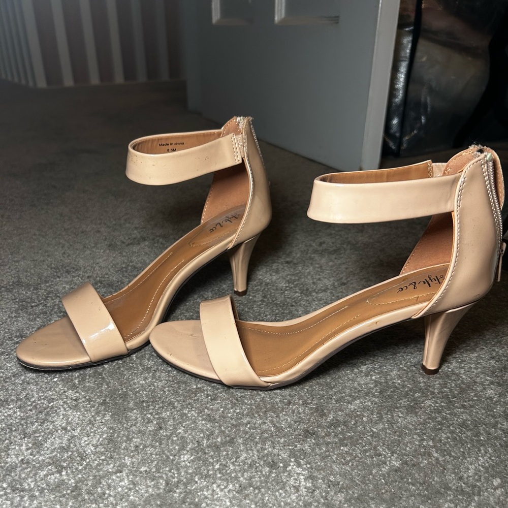 Elegant Beige Ankle Strap Heels
